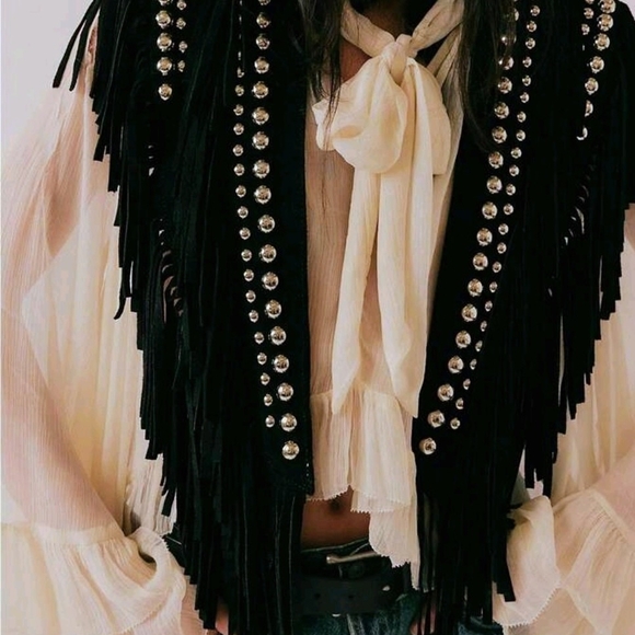 Unk Black Fringe Vest with Silver Studs - Picture 3 of 4